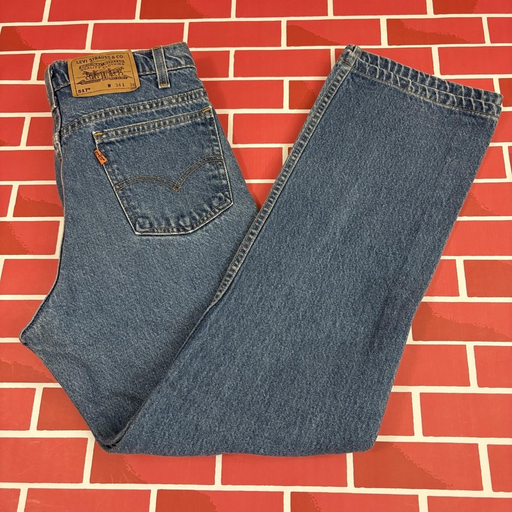 Levi's 517 Jeans Mens 32x30 Blue Denim Slim Bootcut Orange Tab Medium Wash